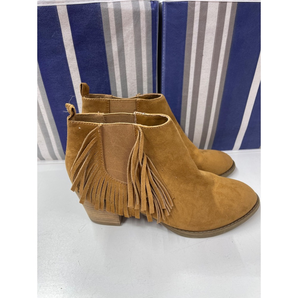 American Eagle Tan Faux Suede Fringe Ankle Boots Western Chelsea Booties Size 8